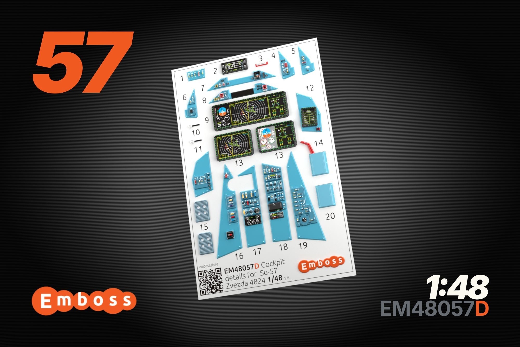 Su - 57 Cockpit details with powered displays for Zvezda 4824 1/48 (3D decal) - imodeller.store