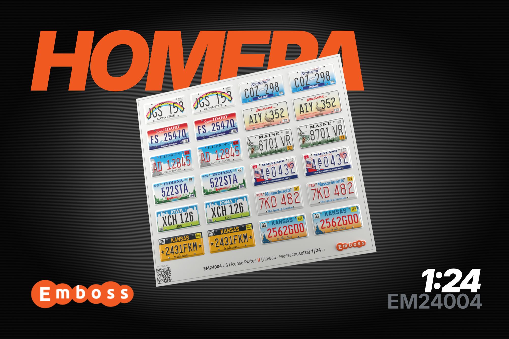 US vehicle registration plates 2 (Hawaii - Massachusetts) 1/24 (3D decal) - imodeller.store
