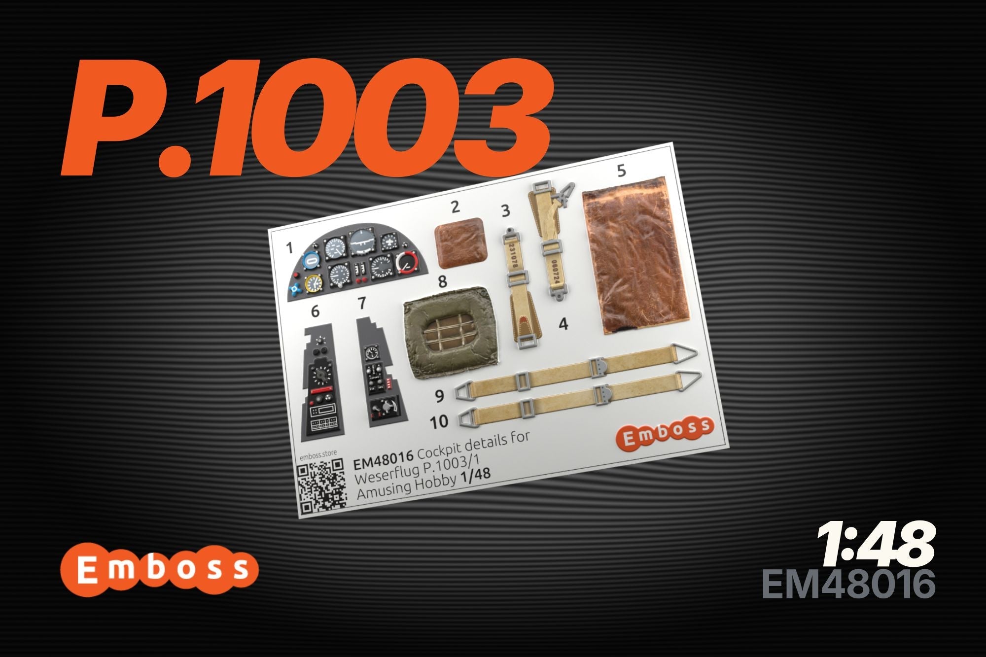 Weserflug P.1003 cockpit details set for Amusing Hobby 48A002 1/48 (3D decal) - imodeller.store