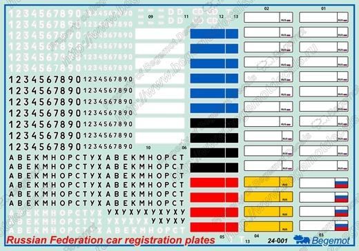 Car numbers of the Russian Federation 1.24 (decal) - imodeller.store
