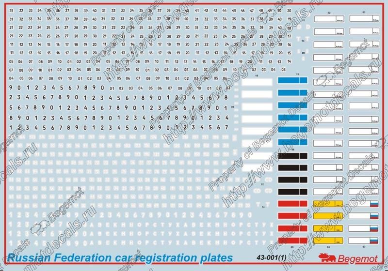 Car numbers of the Russian Federation 1.43 (decal) - imodeller.store
