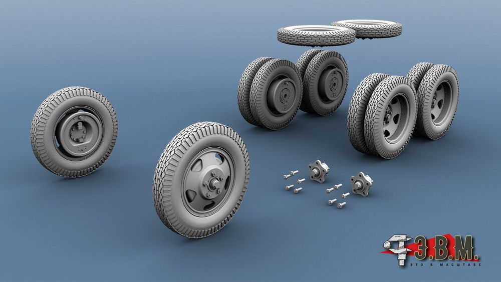 RS35019 Wheels for GAZ-AAA cars and armored vehicles BA-3/BA-6/BA-10 Ave. Red Triangle plant - imodeller.store