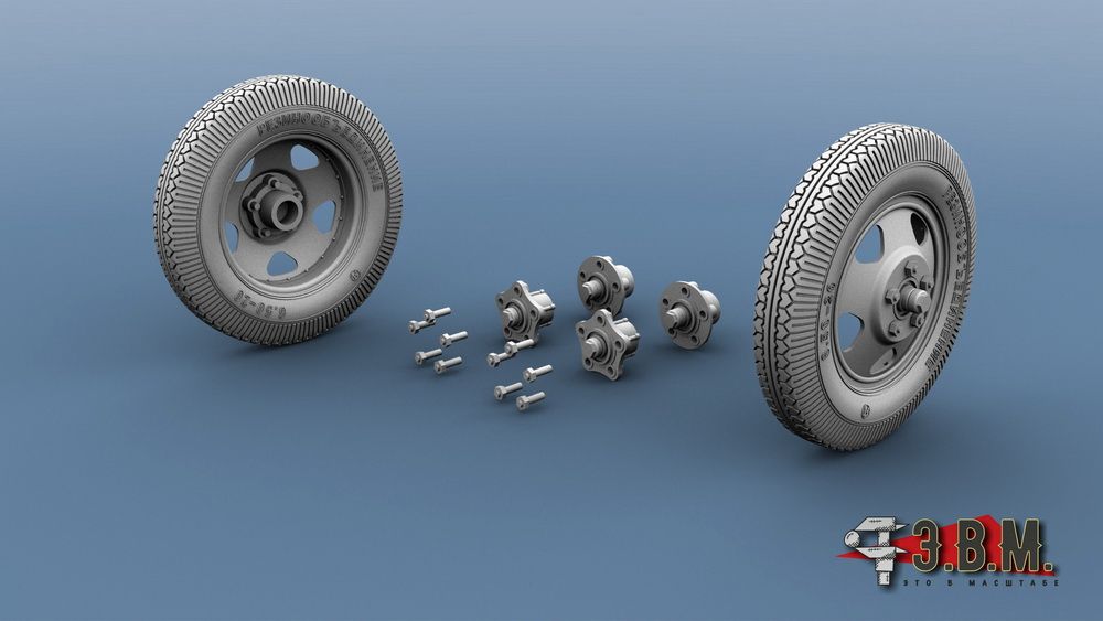 RS35070 Wheels of the Plant of the Rubber Cineniation plant for models of guns ZIS-2, ZIS-3, 45mm (53-K) arr. 1937, artillery fronts and field kitchens - imodeller.store