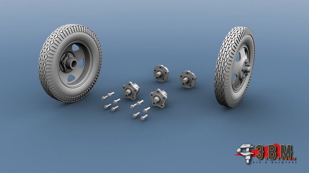 RS35071 Wheels of the Plant of the Red Triangle factory for models of guns ZIS-2, ZIS-3, 45mm (53-k) arr. 1937, artillery fronts and field kitchens - imodeller.store